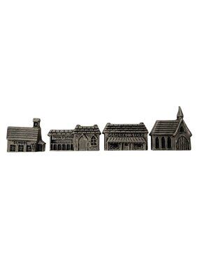 Vintage Carson Pewter Christmas Village Buildings Reversible Set of 4 1990s